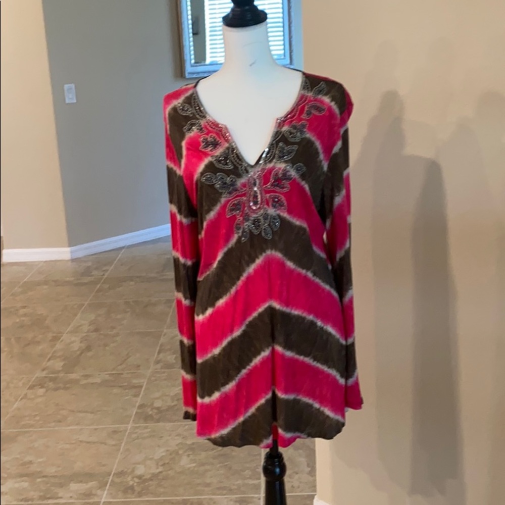 INC beaded tie-dye Tunic